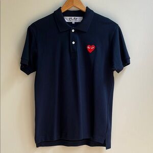 Comme des Garcons Navy Polo Shirt with Red Heart